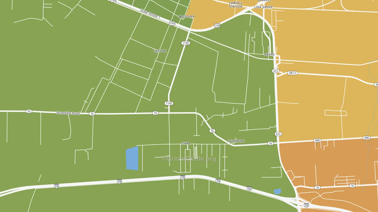 Westover, LA Map of Vehicle Theft Rates