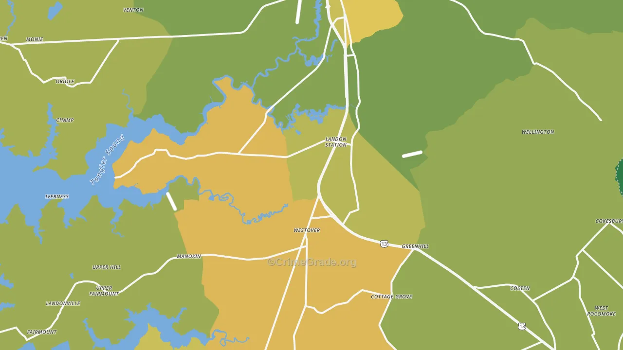 Westover, MD Map of Vehicle Theft Rates