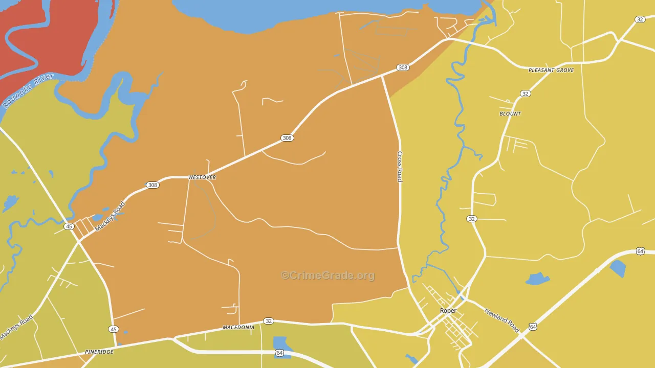 Westover, NC Map of Vehicle Theft Rates