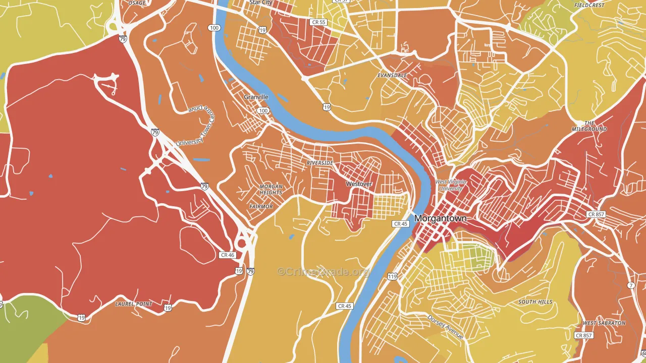 Westover, WV Map of Vehicle Theft Rates