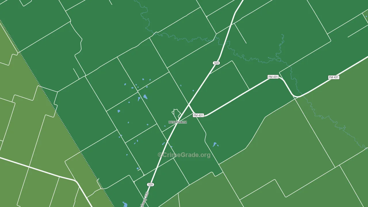 Westphalia, TX Map of Vehicle Theft Rates