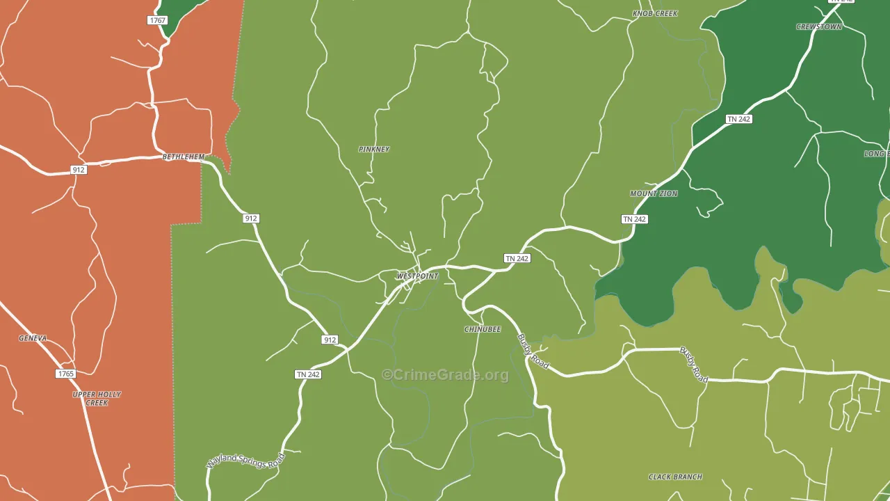 Westpoint, TN Map of Vehicle Theft Rates