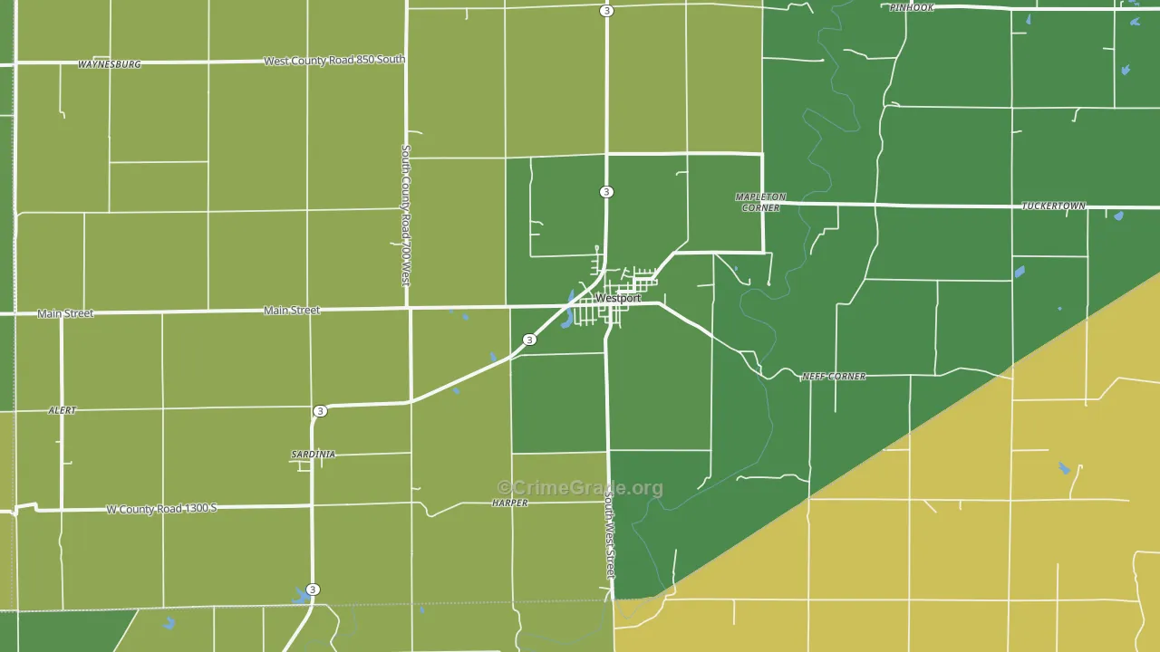 Westport, IN Map of Vehicle Theft Rates