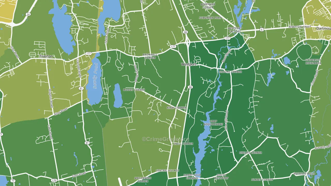 Westport, MA Map of Vehicle Theft Rates
