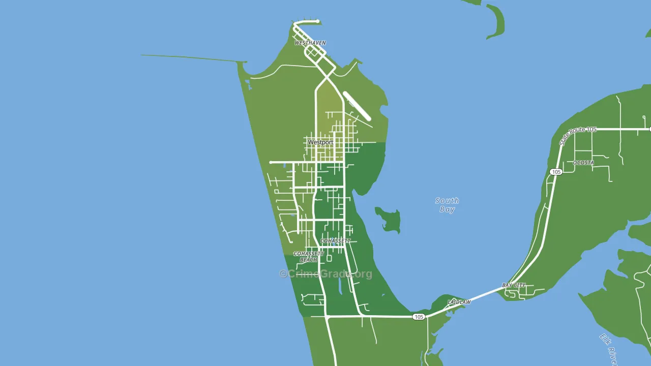 Westport, WA Map of Vehicle Theft Rates