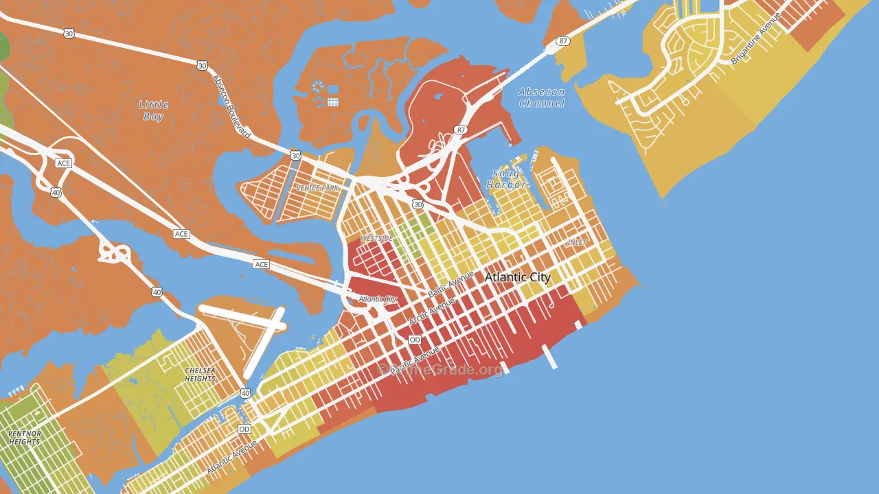 Westside, Atlantic City, NJ Map of Vehicle Theft Rates