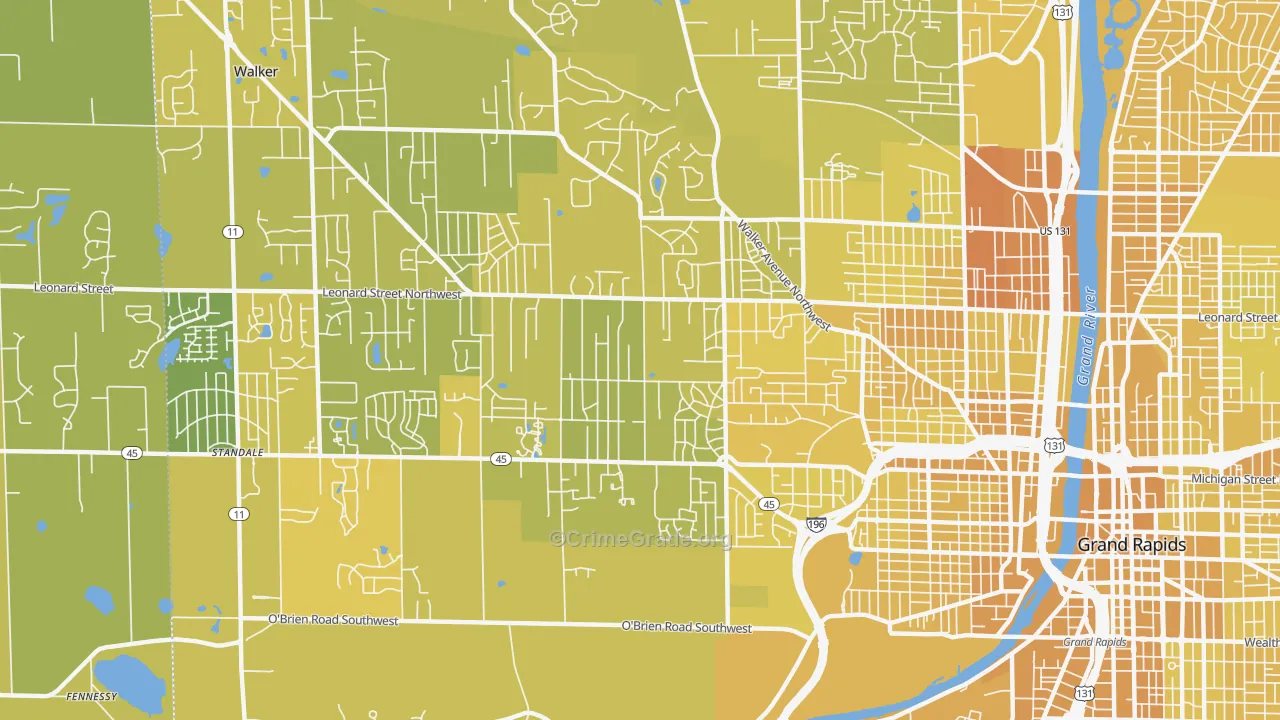 Westside, Grand Rapids, MI Map of Vehicle Theft Rates