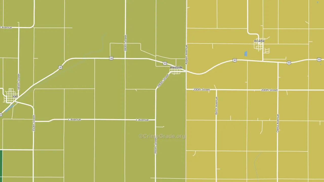 Westside, IA Map of Vehicle Theft Rates