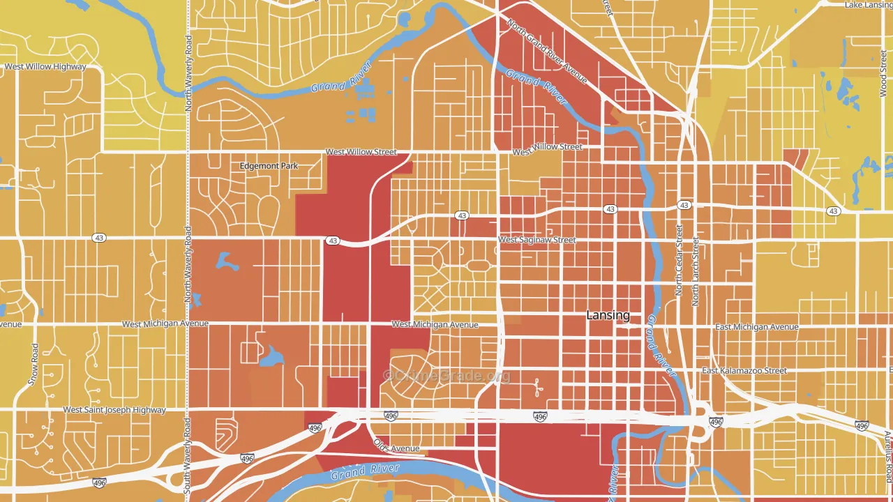 Westside Lansing, Lansing, MI Map of Vehicle Theft Rates
