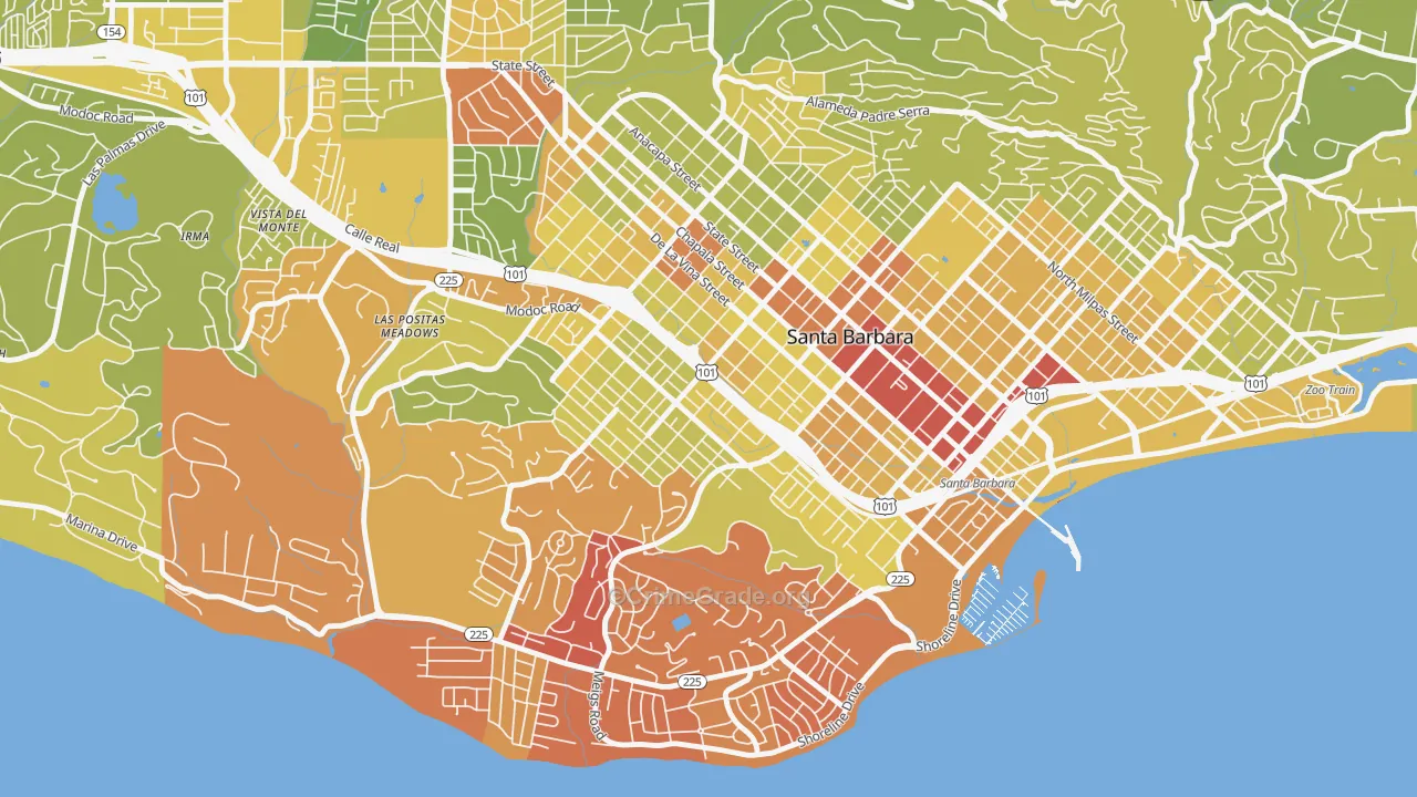 Westside-Santa Barbara, Santa Barbara, CA Map of Vehicle Theft Rates