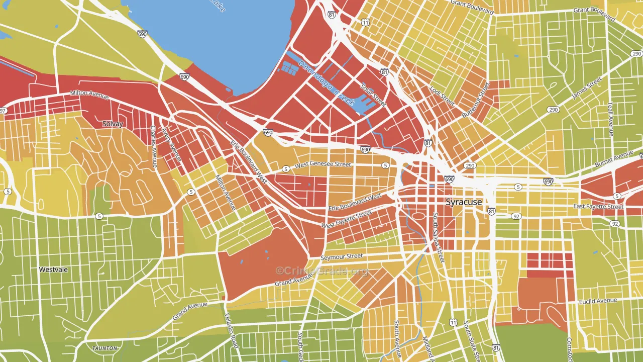 Westside, Syracuse, NY Map of Vehicle Theft Rates