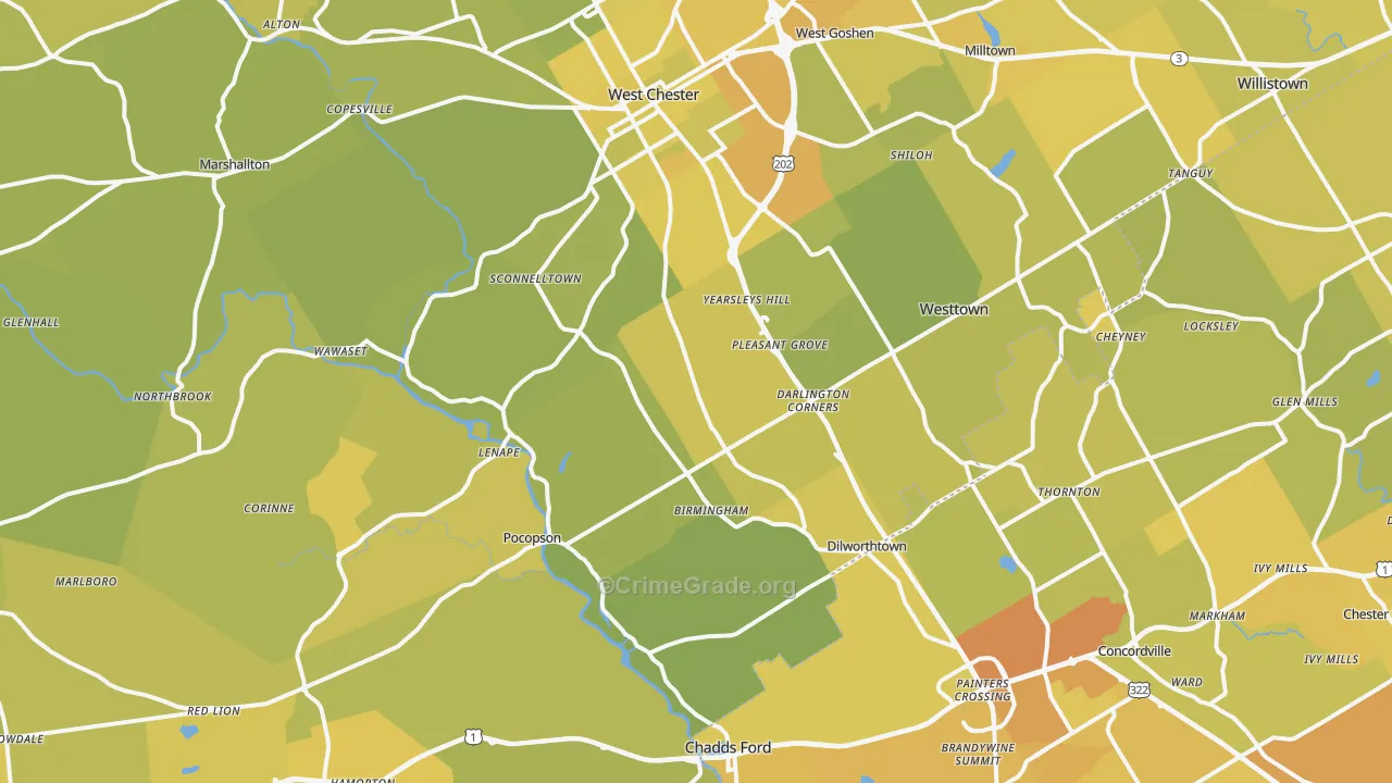 Westtown, PA Map of Vehicle Theft Rates