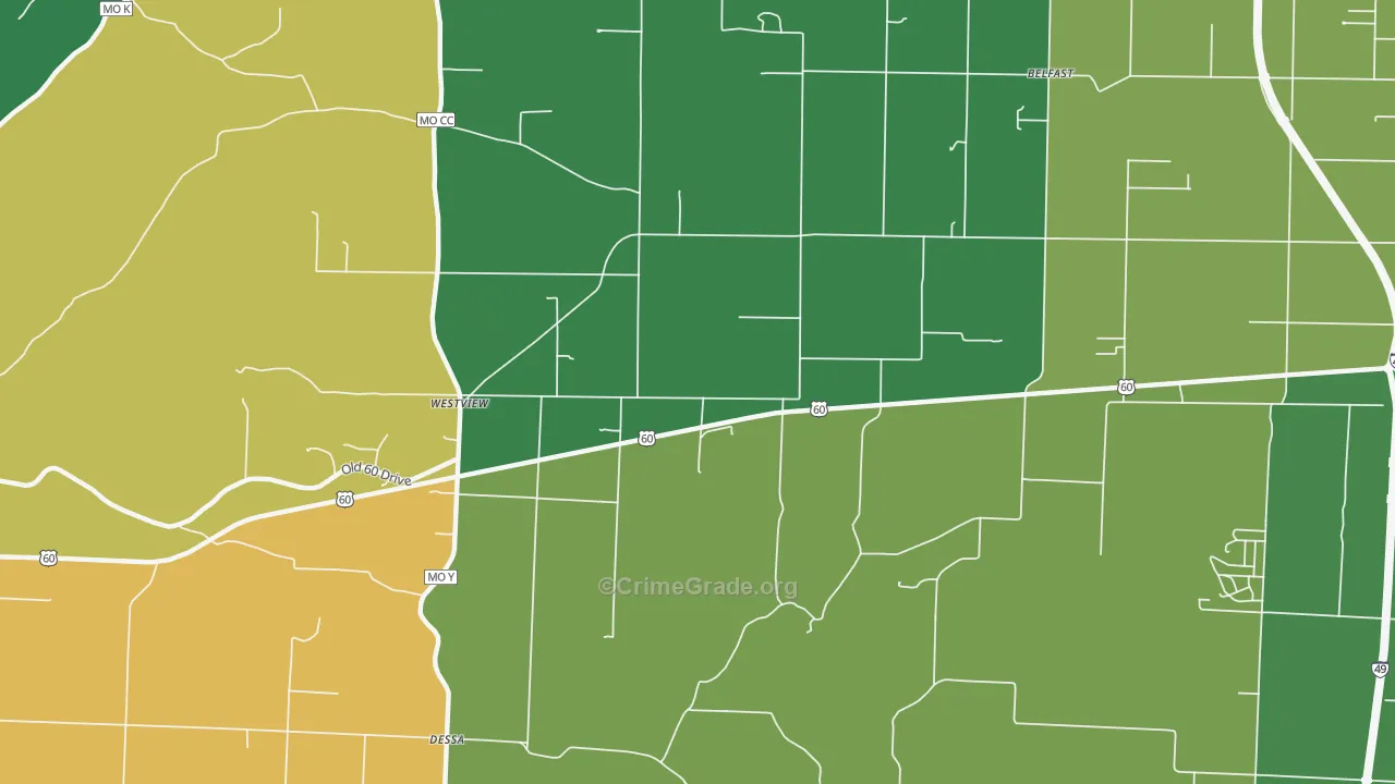 Westview, MO Map of Vehicle Theft Rates