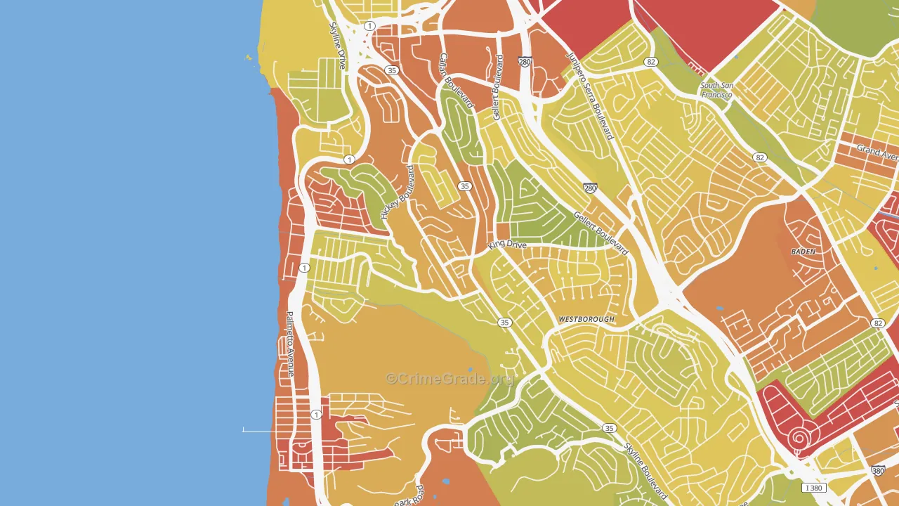 Westview, Pacifica, CA Map of Vehicle Theft Rates