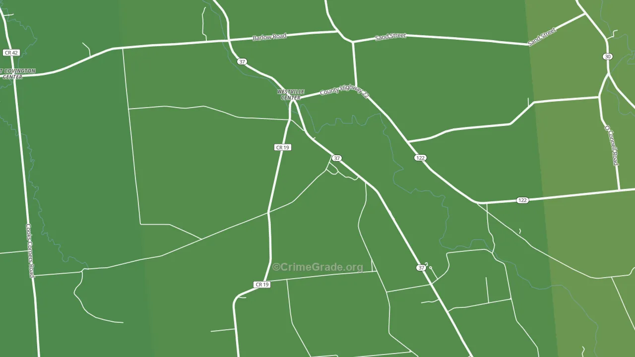 Westville Center, NY Map of Vehicle Theft Rates