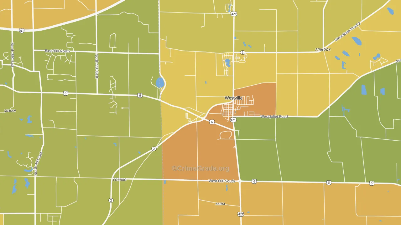 Westville, IN Map of Vehicle Theft Rates