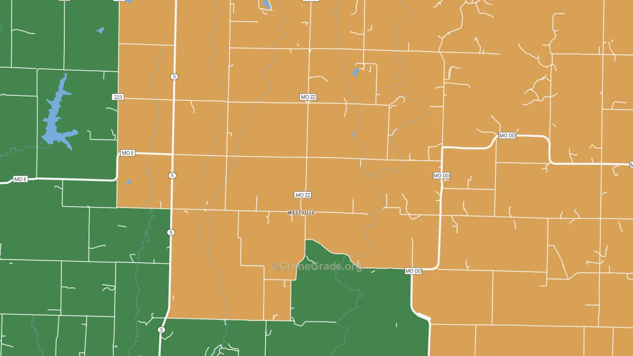 Westville, MO Map of Vehicle Theft Rates