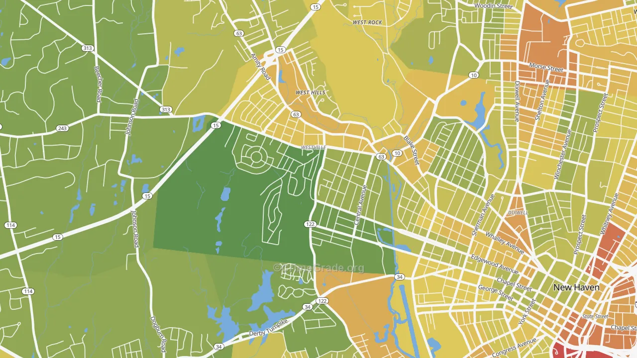 Westville, New Haven, CT Map of Vehicle Theft Rates