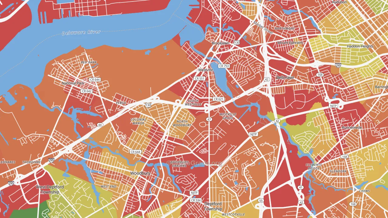 Westville, NJ Map of Vehicle Theft Rates