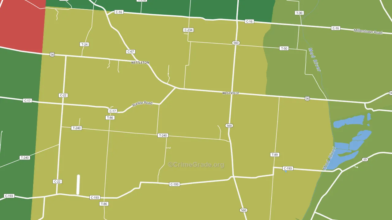 Westville, OH Map of Vehicle Theft Rates