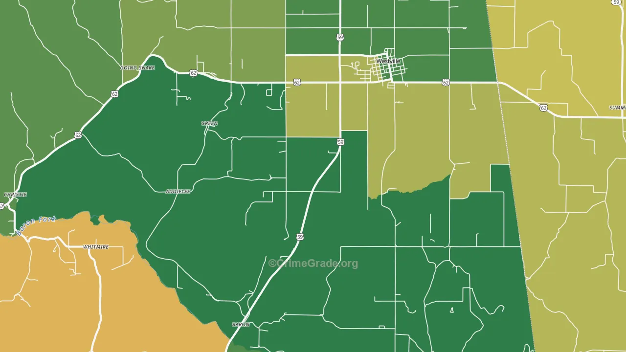 Westville, OK Map of Vehicle Theft Rates