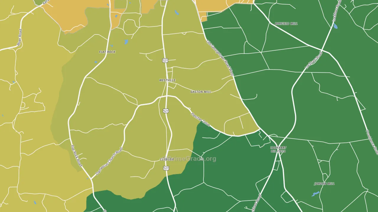 Westville, SC Map of Vehicle Theft Rates