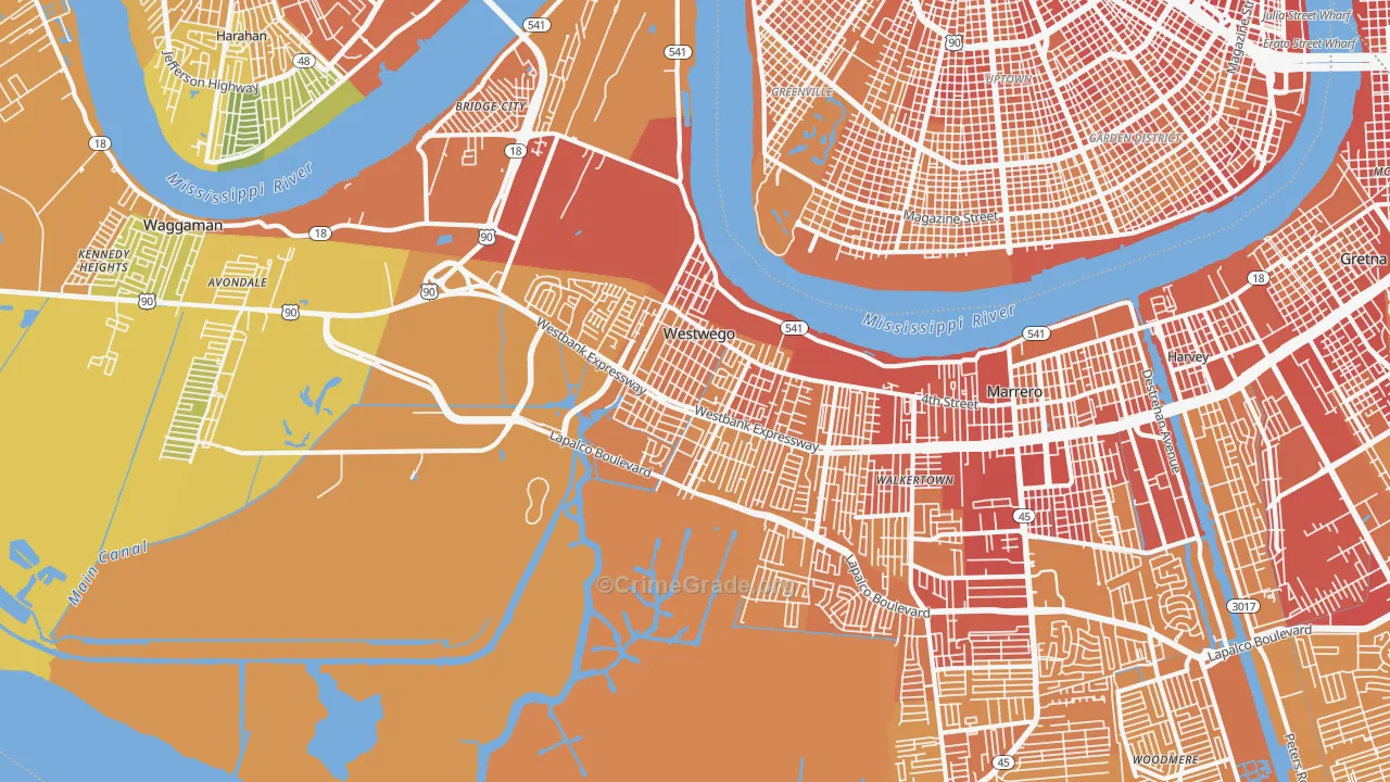 Westwego, LA Map of Vehicle Theft Rates