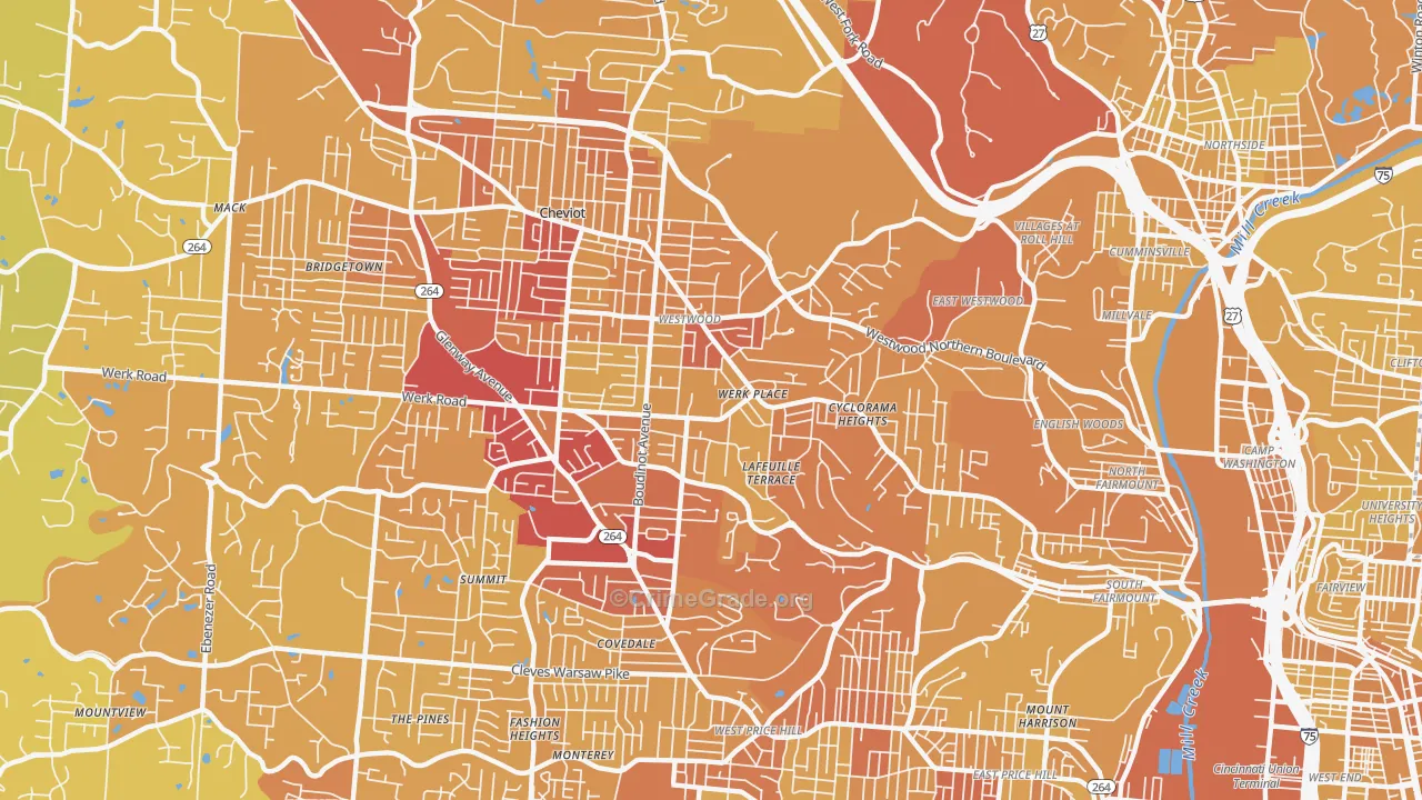 Westwood, Cincinnati, OH Map of Vehicle Theft Rates