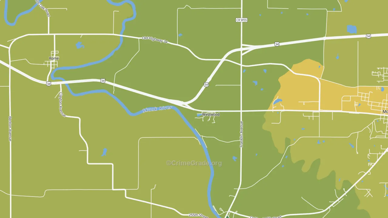 Westwood, IA Map of Vehicle Theft Rates