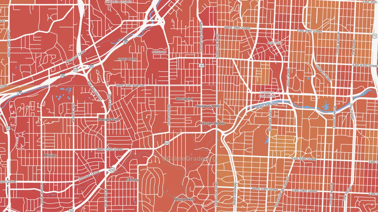 Westwood, KS Map of Vehicle Theft Rates