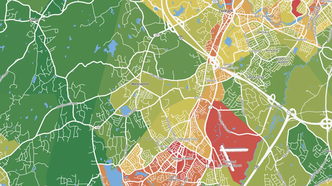 Westwood, MA Map of Vehicle Theft Rates