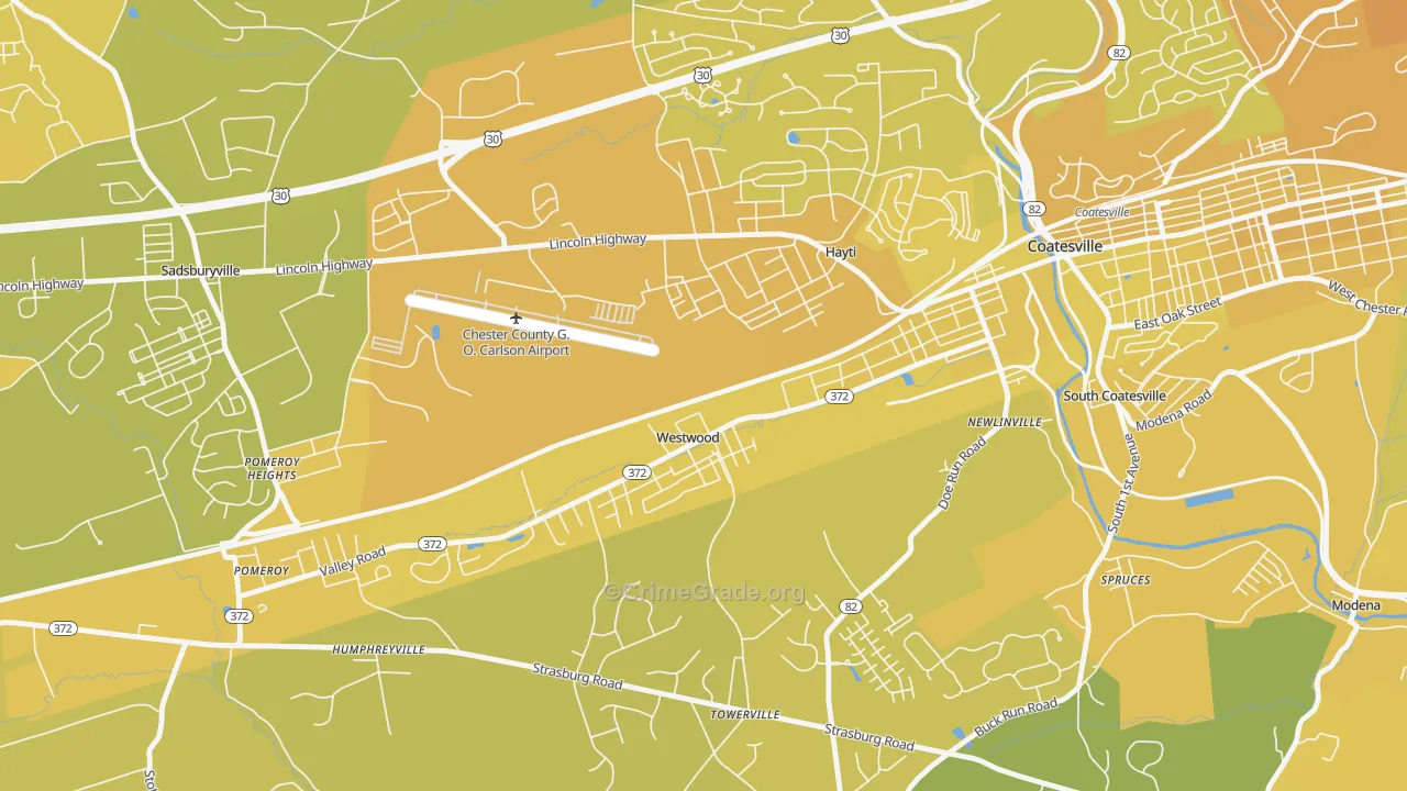Westwood, PA Map of Vehicle Theft Rates