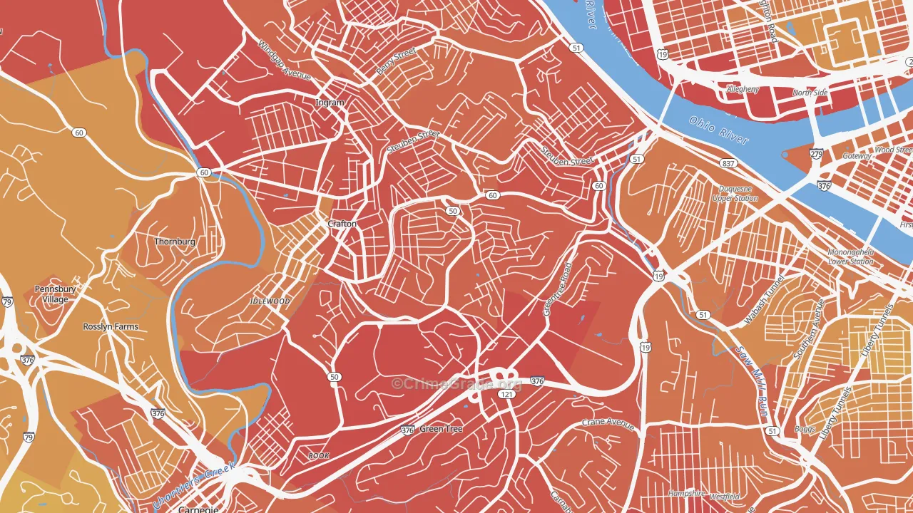 Westwood, Pittsburgh, PA Map of Vehicle Theft Rates