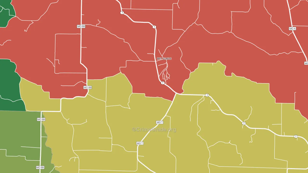 Wet Glaize, MO Map of Vehicle Theft Rates