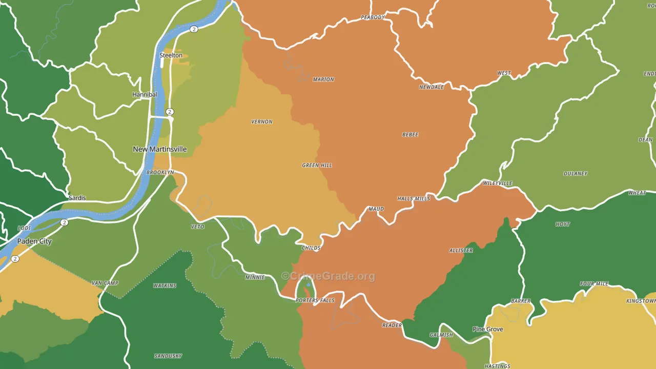 Wetzel County, WV Map of Vehicle Theft Rates