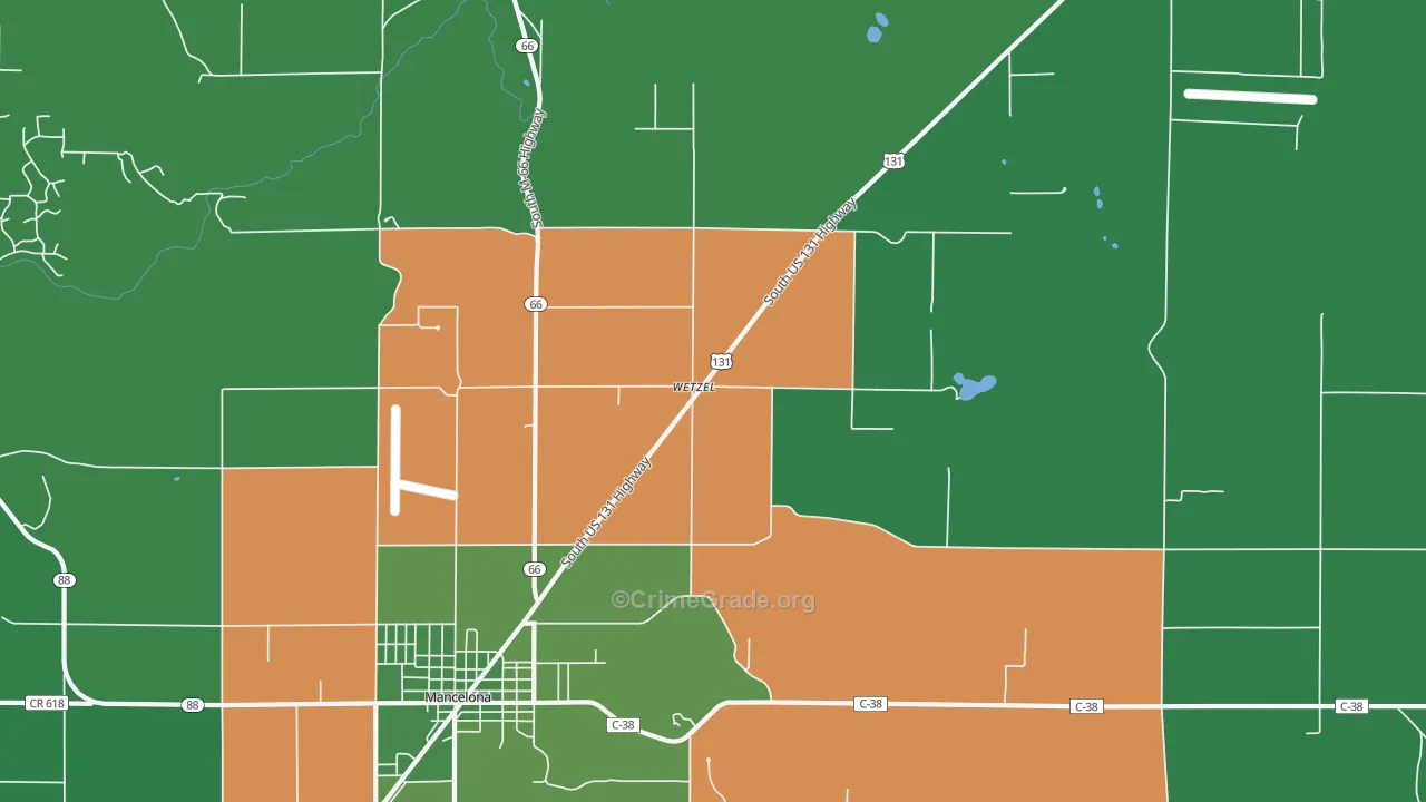 Wetzel, MI Map of Vehicle Theft Rates