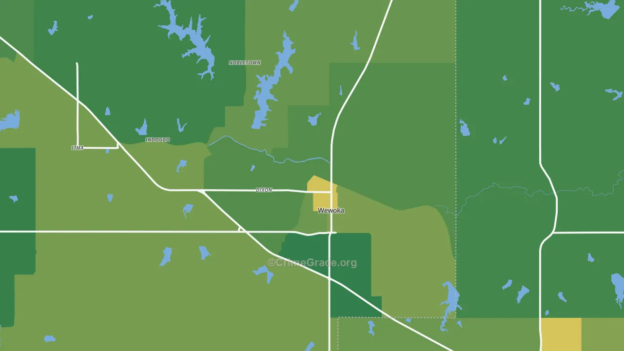 Wewoka, OK Map of Vehicle Theft Rates