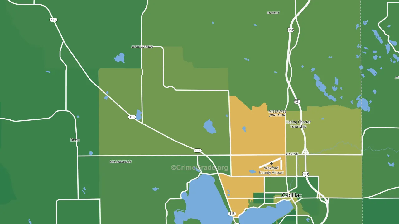 Wexford County, MI Map of Vehicle Theft Rates