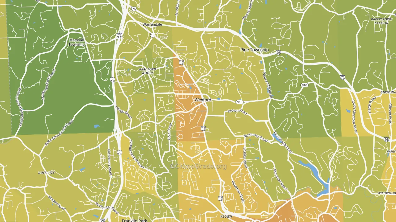 Wexford, PA Map of Vehicle Theft Rates