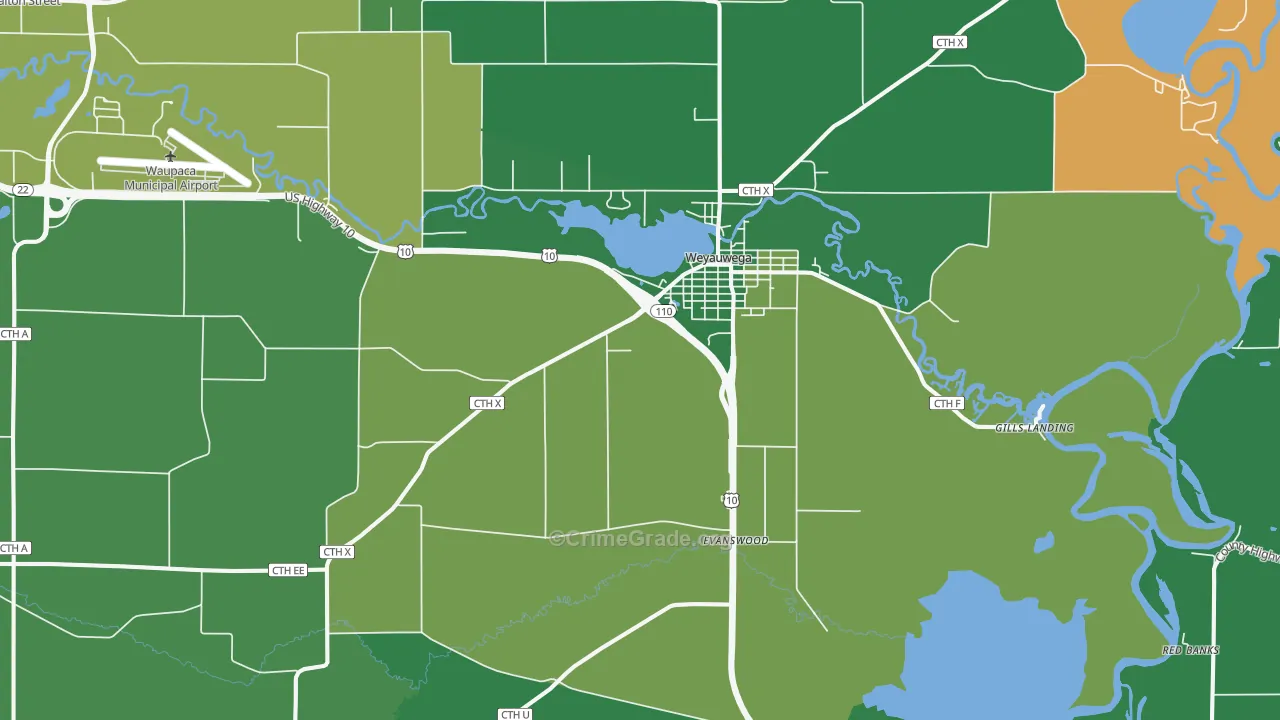 Weyauwega, WI Map of Vehicle Theft Rates