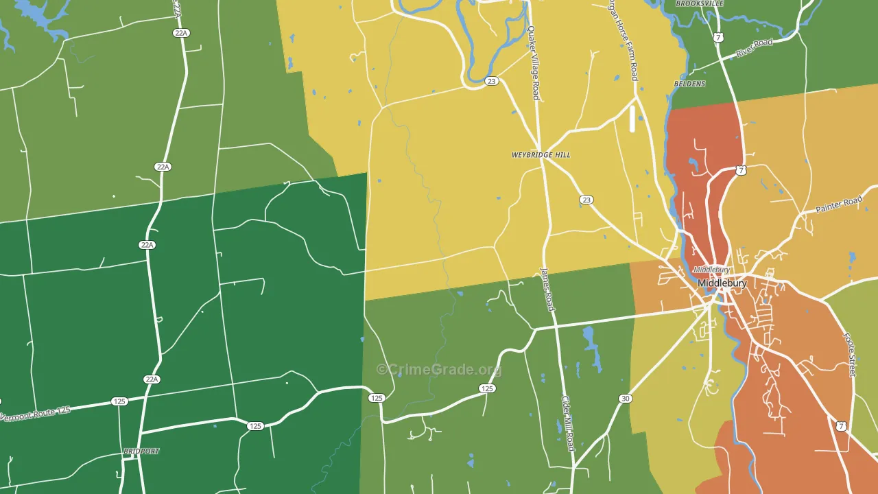 Weybridge Hill, VT Map of Vehicle Theft Rates