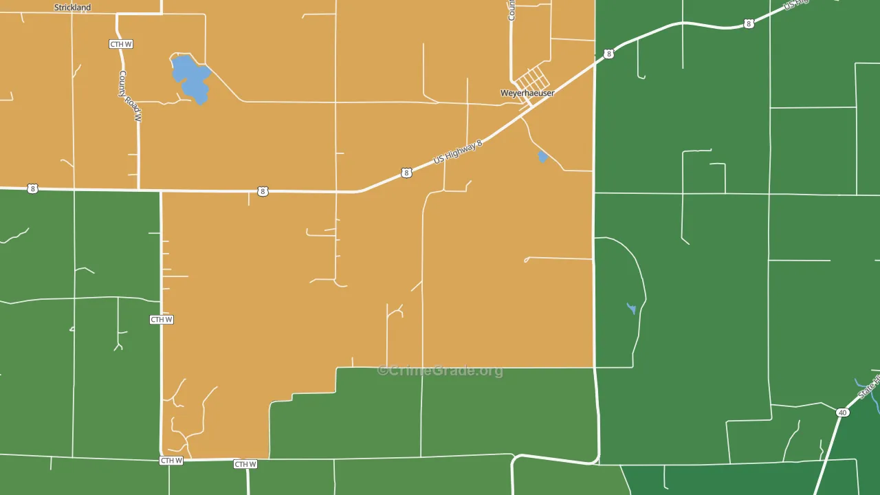 Weyerhaeuser, WI Map of Vehicle Theft Rates
