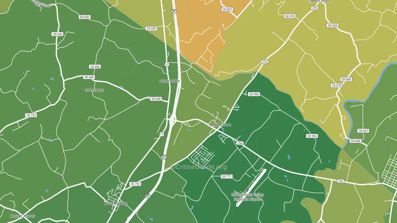 Weyers Cave, VA Map of Vehicle Theft Rates