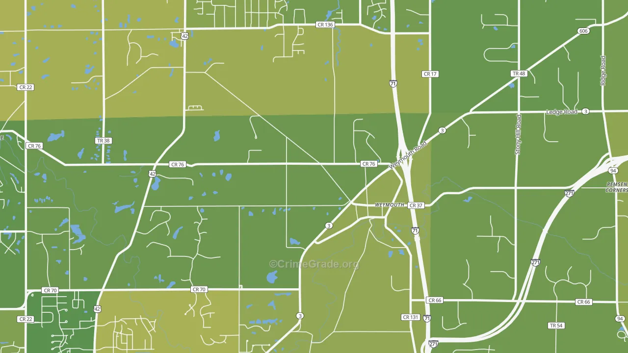 Weymouth, OH Map of Vehicle Theft Rates