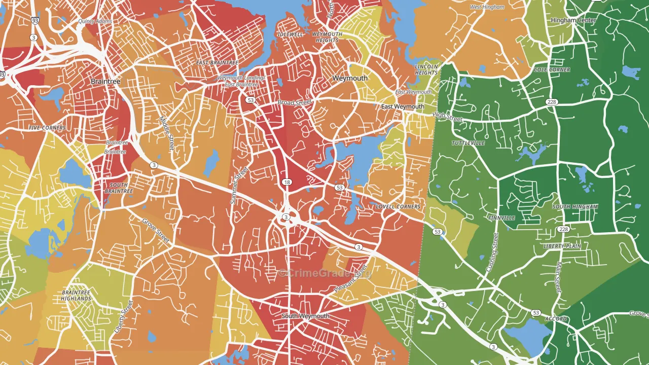 Weymouth Town, MA Map of Vehicle Theft Rates