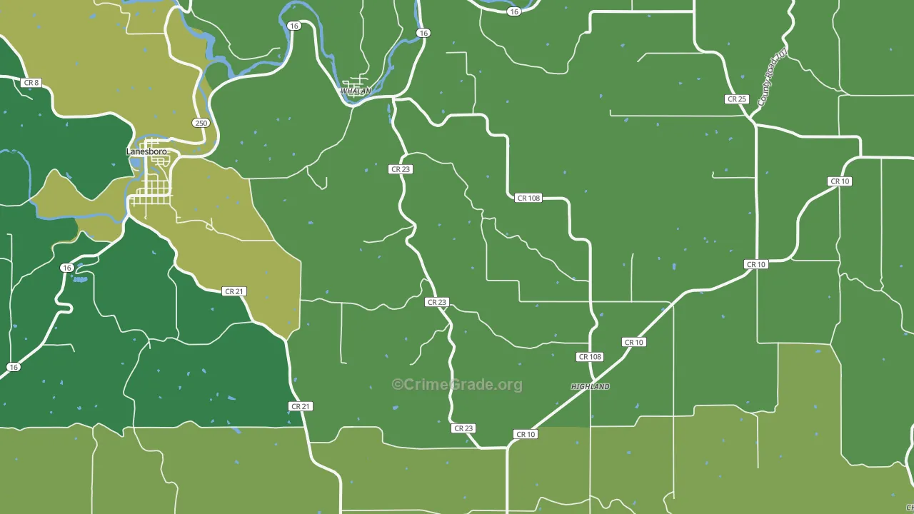 Whalan, MN Map of Vehicle Theft Rates