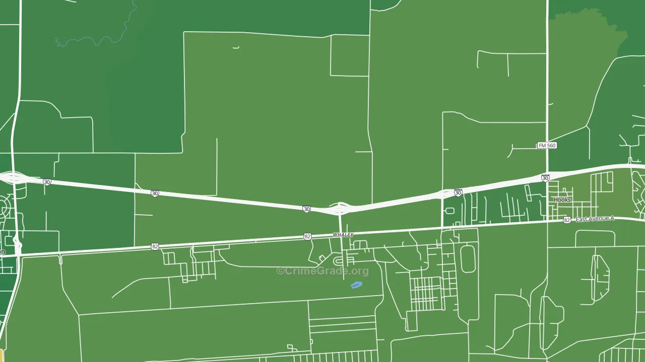 Whaley, TX Map of Vehicle Theft Rates