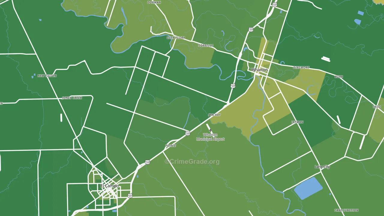 Wharton County, TX Map of Vehicle Theft Rates