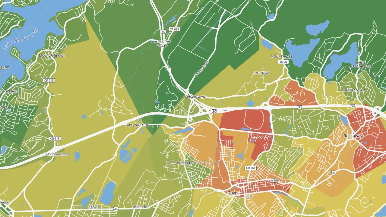 Wharton, NJ Map of Vehicle Theft Rates