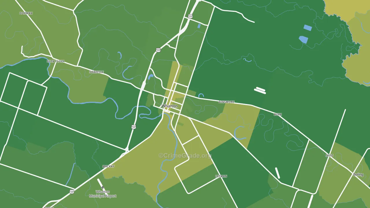 Wharton, TX Map of Vehicle Theft Rates